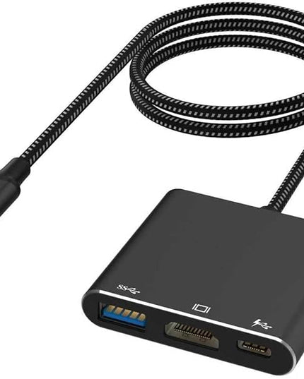 Battony USB C Multiport AV Adapter with 4K HDTV Output USB 3.0 Port, Blcak 50cm Braided Cable & USB-C Fasting Charging Port,Compatible for MacBook Pro Air M1 M2 Pad Pro iMac and Other Type C Devices
