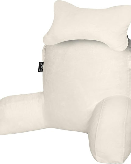 SLIGUY Reading Pillow for Sitting in Bed Couch Adult, Back Pillow with arm Support and Pockets, Adult Back Pillow Bed Chair for Bed Rest, Reading, Watching TV, Gaming for Boys and Girls Beige