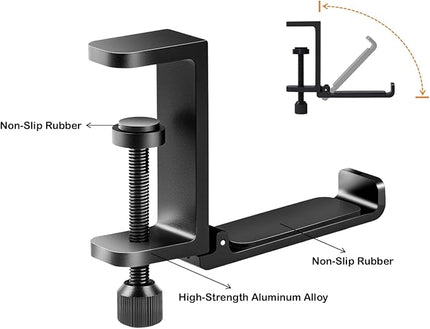 blingwider Metal Heavy Duty Foldable Headphone Holder for Desk, Headset Stand for Desk,Backpack Holder Hook for Desk,Bag Hook Under Desk,Clamp Hook for Desk Attachments,Black