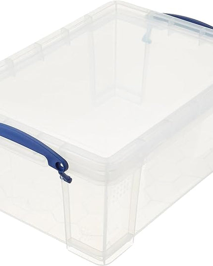 Really Useful Box Stackable 9 Liter Plastic Storage Container Bin with Snap Lid and Built-In Clip Lock Handles for Home & Office Organization (4 Pack)