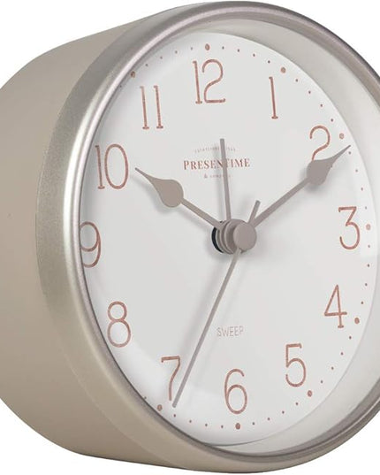 Presentime & Co 4" Chic Home Tabletop Alarm Mantel Clock, Desk and Shelf Clock, Silent no Ticking, Warm Gray and Chic Silver Finish. Tabletop Décor, Home Décor