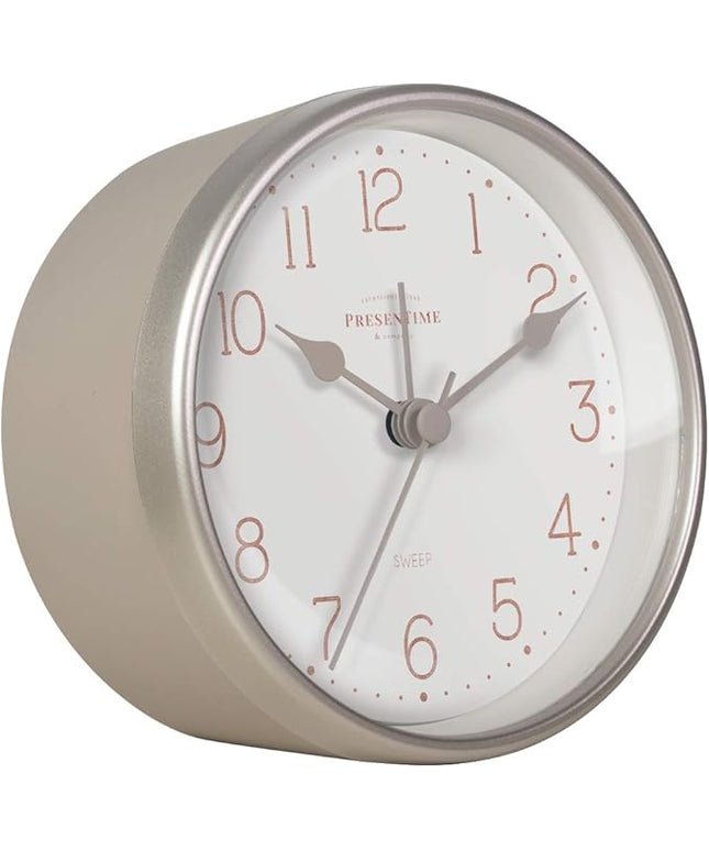Presentime & Co 4" Chic Home Tabletop Alarm Mantel Clock, Desk and Shelf Clock, Silent no Ticking, Warm Gray and Chic Silver Finish. Tabletop Décor, Home Décor