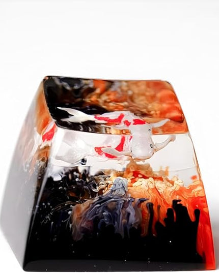 Koi Fish Artisan Keycap Orange and Black Ocean R1 SA Profile Custom Keycaps 1U ESC Handmade Gaming Resin Key Cap Cherry MX Switch Compatible Mechanical Keyboard Koi Lover Gift