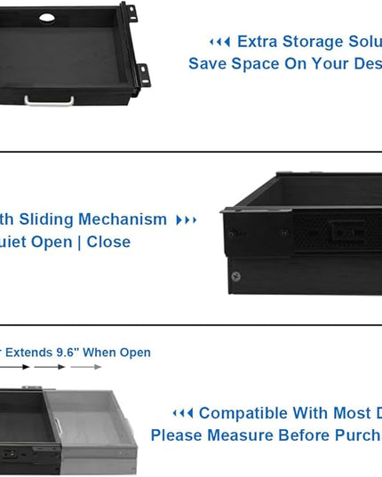 Upgrade Wood Under Desk Mounted Sliding Pull-out Drawer, Ball-Bearing Slides Under Desk Drawer Storage Organizer, Hanging Drawers for Desk, Hidden Desktop Organizer for Office Desks, Tables - Black