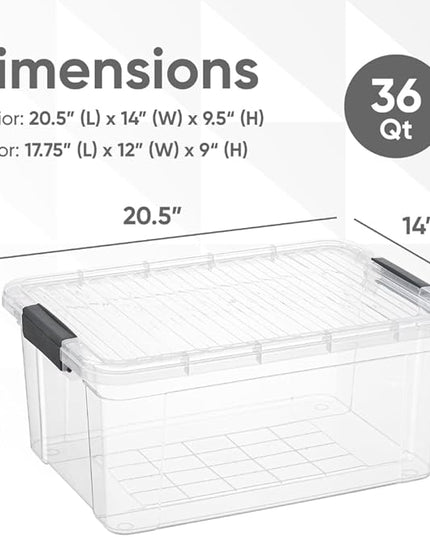 Superio Storage Bins with Lids, Clear Plastic Containers for Organizing, Stackable Totes, BPA Free, Odor Free, Organizer Boxes for Home, and Dorm (6 Pack, 36 Qt)