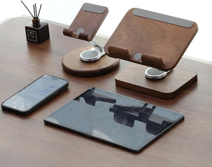 Adjustable Tablet Stand for Desk - Walnut Wood Portable Tablet Holder with Customizable Height & Angle, Sturdy Dock for iPad Pro/Air/Mini, Kindle, E-Reader, Phone & Small Laptops (Home/Office Use)