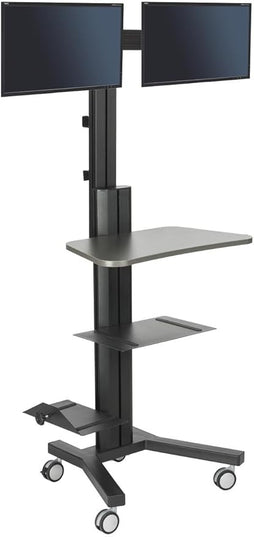 Displays2go Rolling Sit and Stand Workstation, CPU Holder, Locking Wheels, Dual Mount (LPGPCRTB2S)
