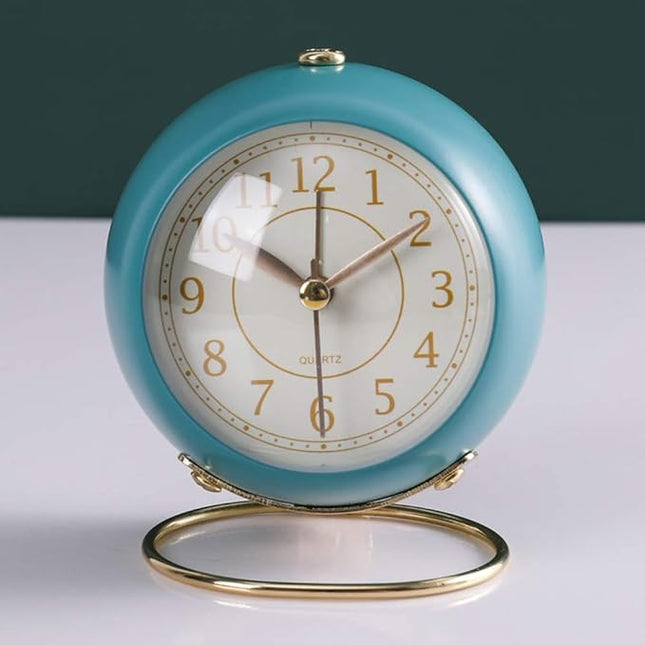 SHISEDECO Small Tableclocks Classic Non-Ticking Tabletop Alarm Clock with Backlight, Battery Operated Astronaut Deskclock with HD Glass for Living Room Bedroom Bedside Indoor Decor (Lake Blue)