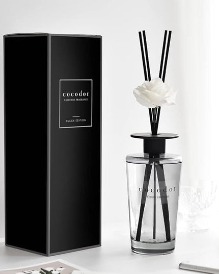 COCODOR White Flower Reed Diffuser / Black Cherry / 1 Pack / Home & Office Decor Aromatherapy Diffuser Oil Gift Set / Large Size, Large Capacity, Big Size Diffuser, Black Edition/16.9Ounce(500 ml)