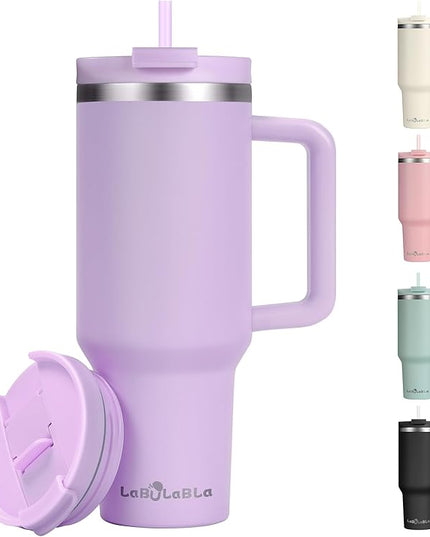 40oz Tumbler with Handle,Double Wall Vacuum Reusable Stainless Steel Insulated Water Bottle,With Leak Proof lid and Straw for Iced or Cold Beverages (Lavender Purple)