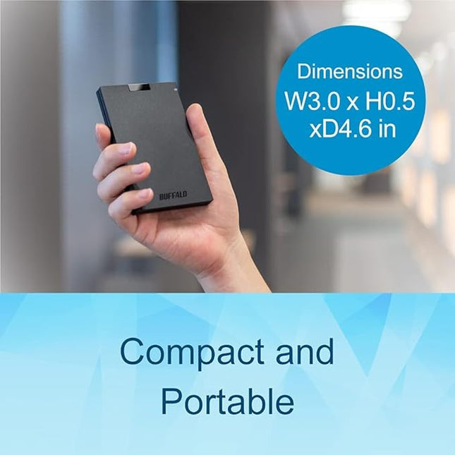 BUFFALO External SSD 1TB - Compatible with PS4 / PS5 / Windows/Mac - USB-C - USB-A - USB 3.2 - External Solid State Drive - SSD-PG1.0U3B