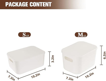 ANMINY 5PCS Plastic Storage Bins Containers with Lids, Large White Storage Organization Bins Boxes, Lidded Plastic Storage Baskets for Closet Shelves Drawers Desktop Home Office, White