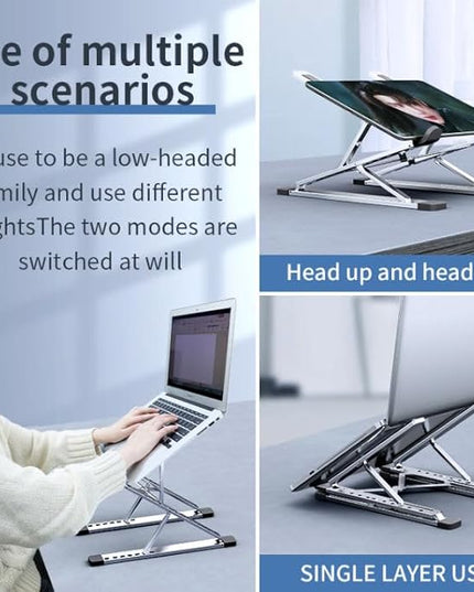 Adjustable Laptop Stand for Desk Portable Notebook Stand Aluminum Computer Holder for Desk Compatible with Lenovo，MacBook Air Pro, Dell XPS, HP，All 10-17.3‘’ Laptops-Silver