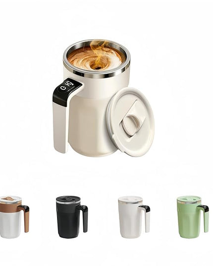 Self Stirring Coffee Mug,Heated Coffee Mug Rechargeable with Temperature Display,Fun Coffee Mug Warmer,Suitable for Beverages Such Coffee,Milk,Cocoa (White)