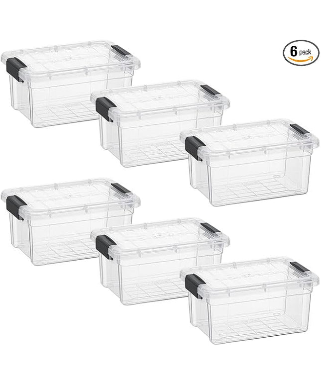 Superio Clear Storage Boxes with Lids, 3.5 Quart Plastic Container Bins for Organizing, Stackable Crates, BPA Free, Non Toxic, Odor Free, Organizers for Home, Office and Dorm, 6 Pack