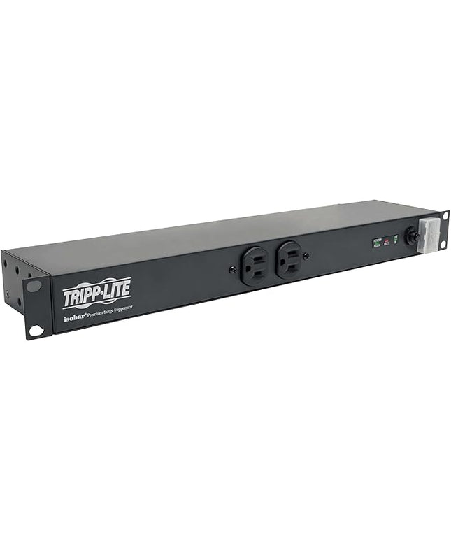 Tripp Lite 12-Outlet Isobar Network-Grade Rackmount Surge Protected PDU Power Strip, 15A 120V, 3840 Joules Protection, 15ft Cord with 5-15P, 25,000 Insurance (IBAR12)