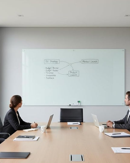 Dex Board 72" x 48" Large Glass Whiteboard Frameless Tempered Glass Dry Erase Board with Marker Tray for Interactive Office, Wall Mounted Frosted Glass Whiteboard