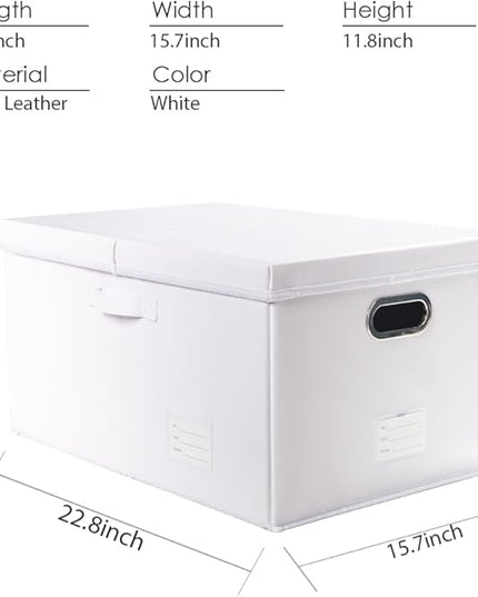 PRANDOM Collapsible Storage Box with Lid [1-Pack] Leather Fabric Foldable Storage Bin Organizer Container Basket Cube with Cover for Home Bedroom Closet Office Nursery White (22.8X15.7X11.8)