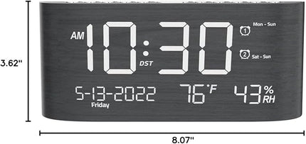 Mesqool Digital Alarm Clock, with Calendar Temperature and Humidity, Loud Volume, Dual Alarm, USB and Type-C Charging Ports, Dimmer, 12/24H, Snooze, Stylish Wood Grain Pattern Digital Clock for Décor