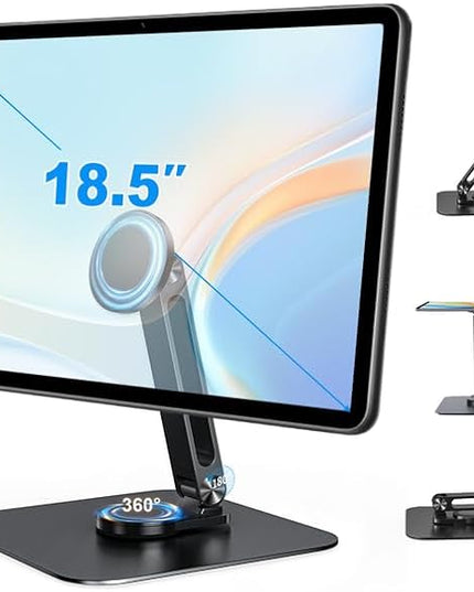 Adjustable Magnetic Stand Holder for 10-18.5 Inch Small Portable Monitor Tablet, Aluminum Alloy Foldable Arm Swivel Desk POS Stand Mount for iPad Air Mini Pro 12.9 13, Samsung Galaxy Tabs