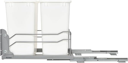 Rev-A-Shelf Double Trash Can Under Kitchen Cabinets Pullout, 35 Quart 8.75 Gallon with Soft-Close Slides, White, 53WC-1835SCDM-211