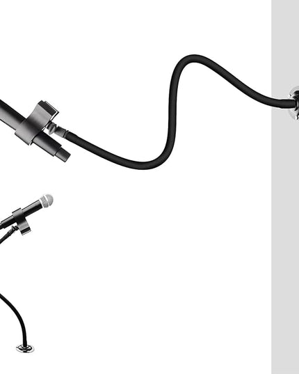 Microphone Holder - 23.6 inch Long Arm Gooseneck Desktop Mic Stand,Mic Arm Wall Mount,Metal Base Mic Clip 3/8" to 5/8" Adapter for Walls/Desk/Podium,Compatible with Shure/Fifine/AT2020/Pyle/Razer