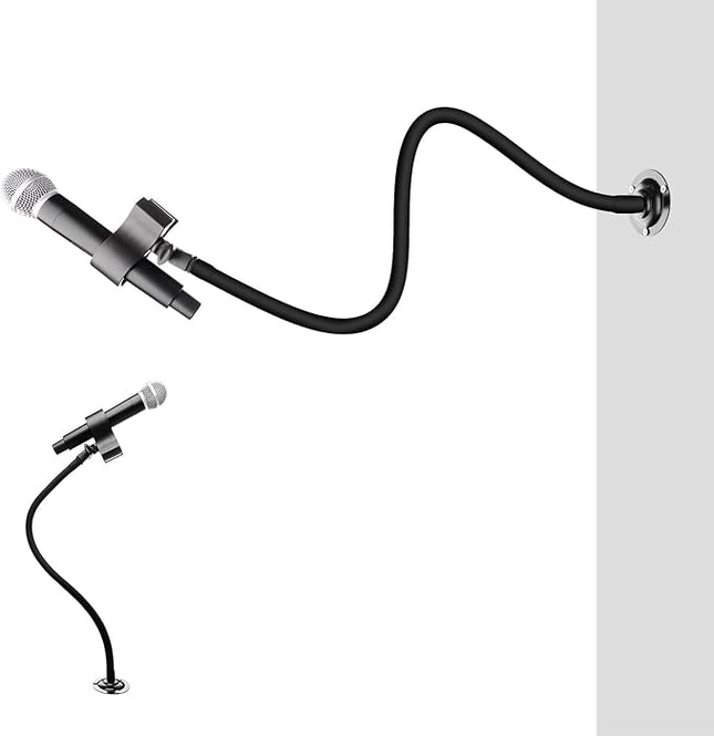 Microphone Holder - 23.6 inch Long Arm Gooseneck Desktop Mic Stand,Mic Arm Wall Mount,Metal Base Mic Clip 3/8" to 5/8" Adapter for Walls/Desk/Podium,Compatible with Shure/Fifine/AT2020/Pyle/Razer