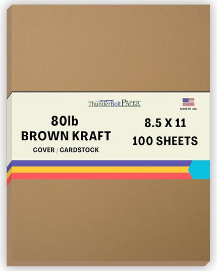 100 Brown Kraft Fiber 80# Cover Paper Sheets - 8.5" X 11" (8.5X11 Inches) Standard Letter|Flyer Size - Rich Earthy Color with Natural Fibers - 80lb/pound Cardstock - Smooth Finish