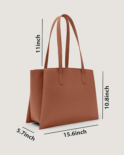 Work Tote Bags for Women 14 Inch - Work Bag Laptop Bag with Zip Compartments - Large PU Leather Office Computer Briefcase