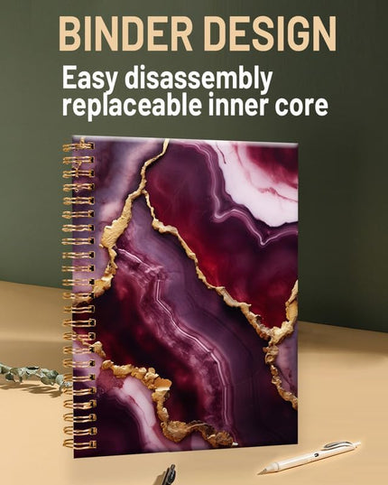 Spiral Journal Notebook for Women,A5 College Ruled Notebooks 6"x 8.4", 120 Pages (60 Sheets) Lined Journal with Premium Thick Paper,Perfect for School Office Home(Red Gold Marble)