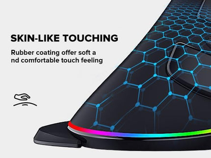 DeLUX Ergonomic Vertical Mouse, Wired Ergo Mouse for Large Hands, 6 Programmable Buttons, Up to 12800 DPI, Removable Wrist Rest, Vibrant RGB Backlit, for Windows 7/8/10/XP/Vista (M618Plus RGB-Wired)
