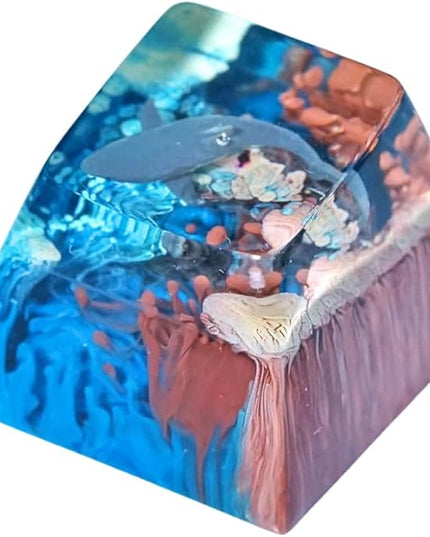 Shark Artisan Keycap Earthy Brown and Deep Blue Ocean R1 SA Profile Custom Sea Creatures Keycaps 1U ESC Handmade Gaming Resin Key Cap Cherry MX Switch Compatible Mechanical Keyboard Sea Lover Gift