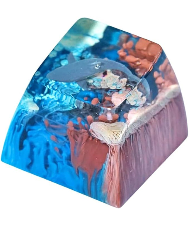 Shark Artisan Keycap Earthy Brown and Deep Blue Ocean R1 SA Profile Custom Sea Creatures Keycaps 1U ESC Handmade Gaming Resin Key Cap Cherry MX Switch Compatible Mechanical Keyboard Sea Lover Gift
