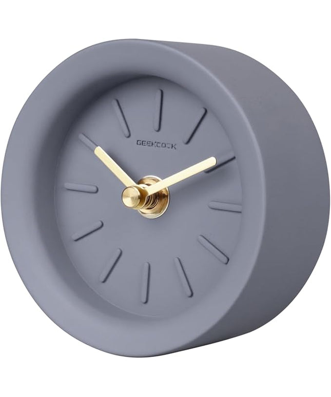 SCOAGE Retro Small Desk Analog Clock Battery Powered Vintage Table Grey Cement Bedside Shelf Mid Century Unique Cute Mini Mantel Clock Battery Operated for Office Travel Bedrooms Desktop Living Room