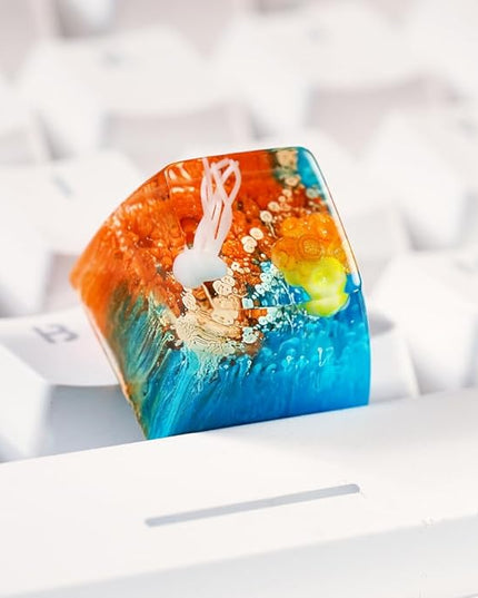Jellyfish Artisan Keycap Blue Orange Coral R1 SA Profile Custom Sea Creature Keycaps 1U ESC Handmade Gaming Sea Resin Key Cap Cherry MX Switch Compatible Mechanical Keyboard Jellyfish Lover Gift