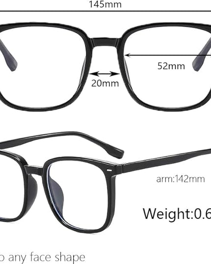Siming Blue Light Blocking Glasses for Women and Men, Square Frame, TR90 Thermoplastic, Matte Black, Non-Polarized, Universal Fit