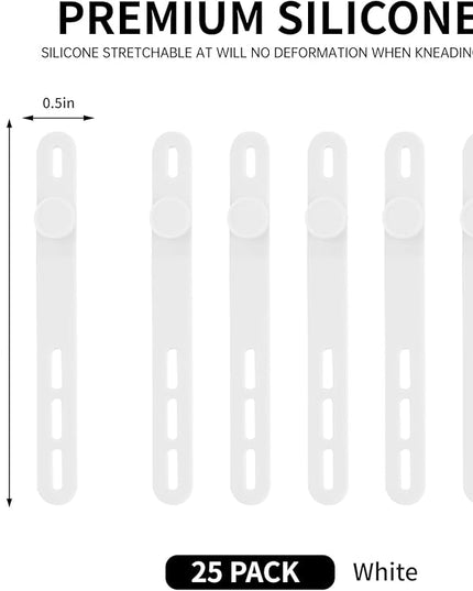 Oligei 25 Pcs Silicone Cable Ties, Cable Ties Reusable, High Elasticity Cord Wraps for Electrical Cords, Cord Organizer for Earphone, Phone Charger(White)