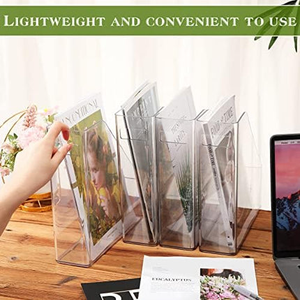 12 Pcs Clear Acrylic Magazine File Holder Plastic Desk Organizer with Handle Basics Vertical Magazine Rack Desk Folder Document Storage Organizer for Home Office School Work Study Desktop Supplies
