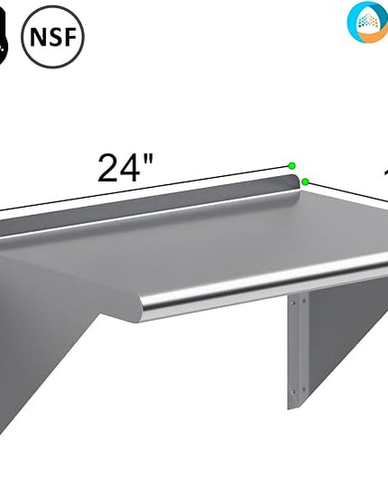 AmGood 24" Long X 16" Deep Stainless Steel Wall Shelf | NSF Certified | Appliance & Equipment Metal Shelving | Kitchen, Restaurant, Garage, Laundry, Utility Room