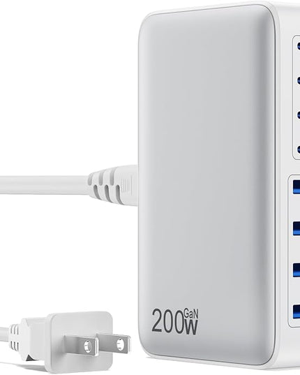 USB C Charger 200W USB C Charger Block,Upgraded GaN III 8-Port Fast Charging Station Hub,PD 65W Laptop Charging Adapter Compatible with MacBook Pro/Air,DELL,Steam Deck,iPhone 16/15/14,Galaxy S23/22