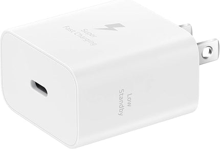 SAMSUNG 25W Wall Charger Power Adapter with Cable, Super Fast Charging, Compact Design, Compatible with Galaxy and USB Type C Devices, White