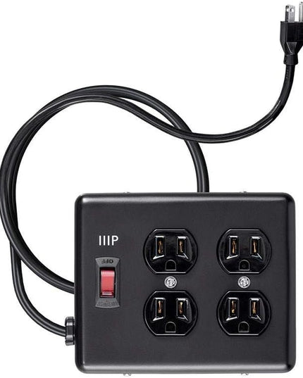 Monoprice Heavy Duty Metal Surge Protector - 4 Outlet Power Strip, 180 Joules, UL Certified, 6 Feet Cable, Black