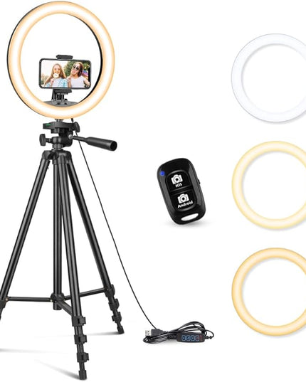 Sensyne 12'' Ring Light with 50'' Extendable Tripod Stand, LED Circle Lights with Phone Holder for Live Stream/Makeup/YouTube Video/TikTok, Compatible with All Phones