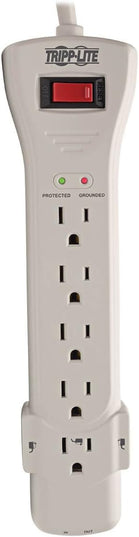 Tripp Lite 7 Outlet Surge Protector Power Strip, 7ft, Right-Angle Plug, Fax/Modem Protection, RJ11, $75,000 Insurance (SUPER7TEL), Gray, 10.3" x 2.8" x 1.5"