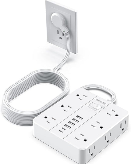 Surge Protector Power Strip 15 Ft Extension Cord, 12 Widely Spaced Outlets 6 USB (2 USB C) Ports, Ultra Thin Flat Plug Surge Protection for Home, Office, Dorm Room Essentials