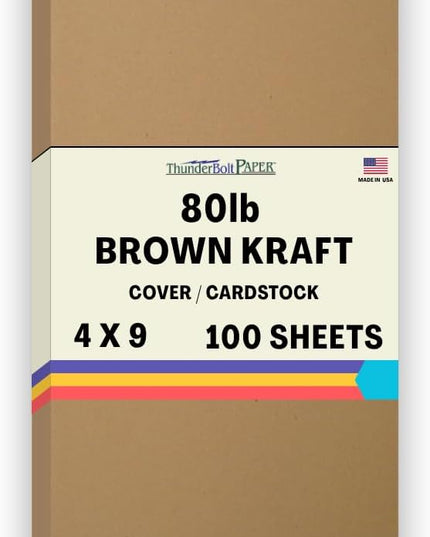100 Brown Kraft Fiber 80# Cover Paper Sheets - 4" X 9" (4X9 Inches) #10 Envelope Insert Size - Rich Earthy Color with Natural Fibers - 80lb/pound Cardstock - Smooth Finish