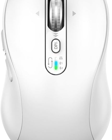Wireless Bluetooth Mouse Rechargeable,USB+BT×2,Multi Device Quiet Ergo Computer Mouse,Metal 4-Way Super Scrolling,± 3200 DPI,10 Button,Plug&Play,Cordless Mice for Laptop,Tablet,Mac,iPad,PC,Phone-White