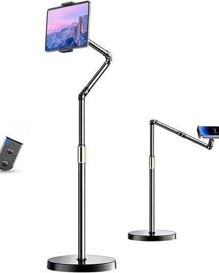 iBooMas iPad Stand,Tablet Floor Stand with Wireless Remote, Full-Angle Adjustable Overhead Phone Mount for Bed, 66" Tall Metal Stand with Heavy Base for iPad iPhone Kindle 4.7-12.9 Inch
