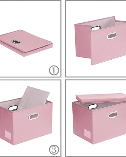 PRANDOM Large Stackable Storage Bins with Lids [5-Pack] Leather Fabric Foldable Storage Boxes Organizer Containers Baskets Cube with Cover for Bedroom Closet Office Nursery Pink (17.7x11.8x11.8)