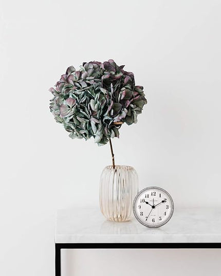 Presentime & Co 4" Farmhouse Tabletop Alarm Mantel Clock, Desk and Shelf Clock, Silent no Ticking, Light Grey Oak and Rusted Galvanized Finish. Tabletop Décor, Home Décor, Farmhouse Décor
